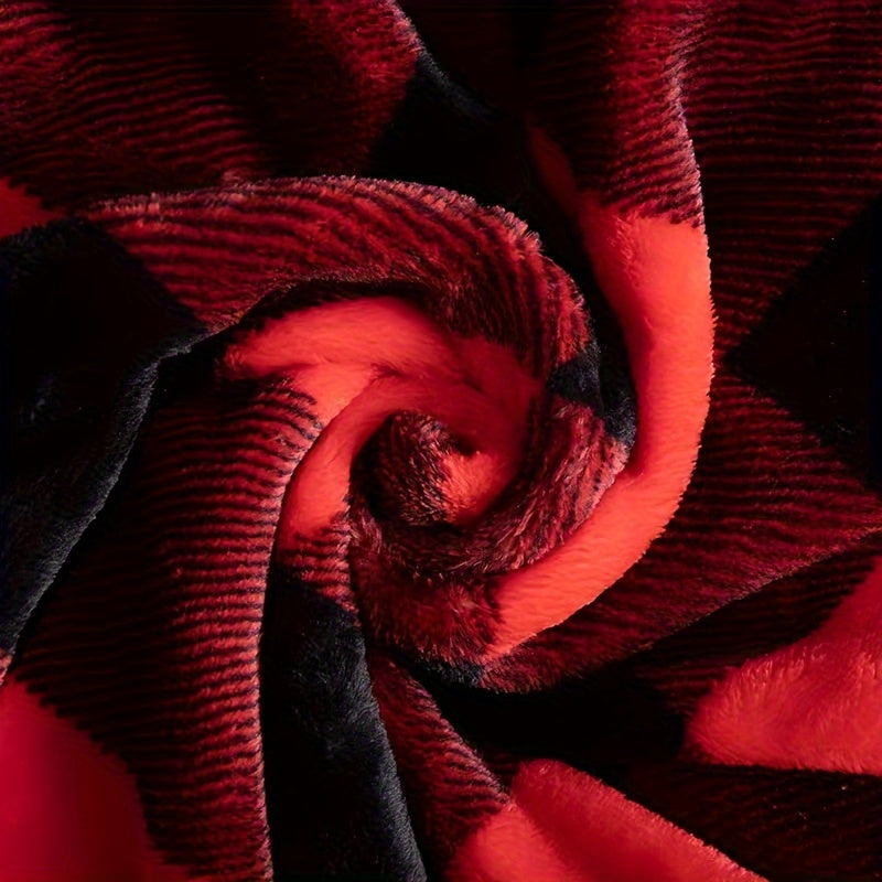 1pc Cozy Sherpa Fleece Buffalo Plaid Blanket - Sofa, Bed, And Outdoor Use - All-Season, Machine Washable, Soft Warm 4lbs, Weighted Blanket For Adults, Thickened Calm Blanket For Ultimate Comfort And Better Sleep, Heavy Weight