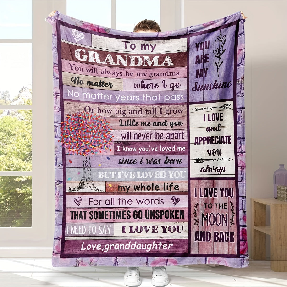 1pc To Grandma Lovely Saying Flannel Blanket, Summer Air Conditioning Blanket, Autumn And Winter Nap Print Blankets