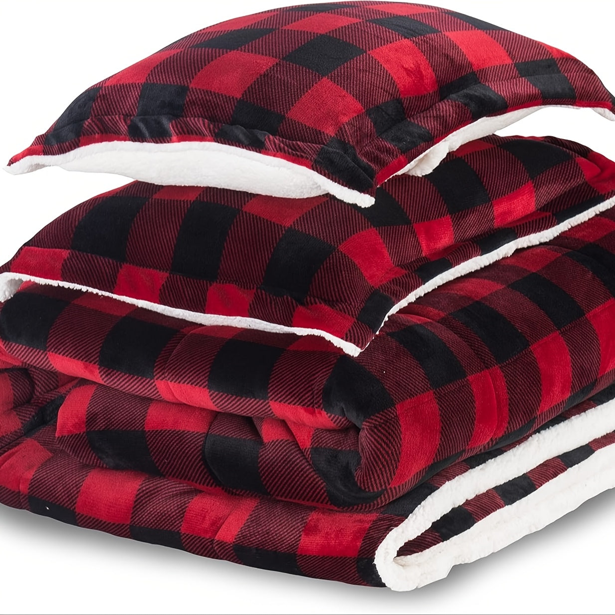 1pc Cozy Sherpa Fleece Buffalo Plaid Blanket - Sofa, Bed, And Outdoor Use - All-Season, Machine Washable, Soft Warm 4lbs, Weighted Blanket For Adults, Thickened Calm Blanket For Ultimate Comfort And Better Sleep, Heavy Weight