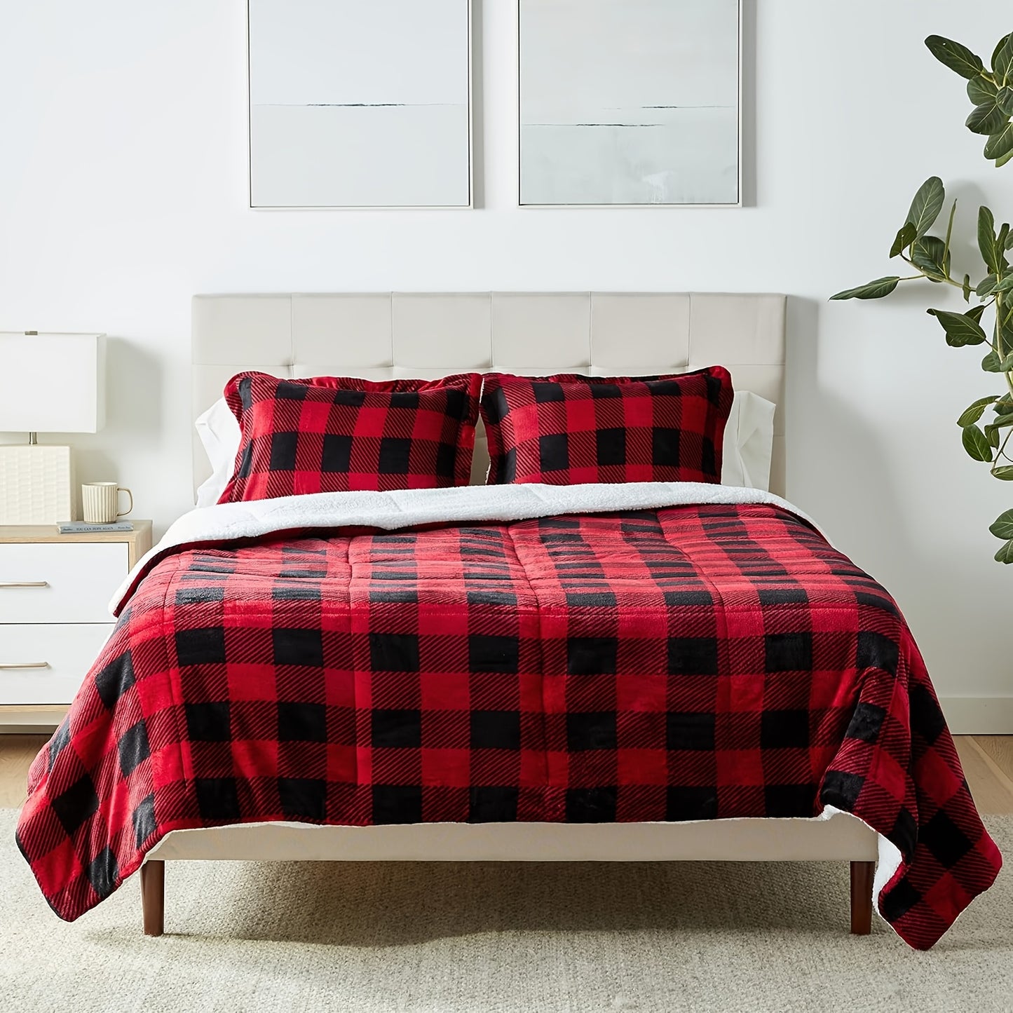 1pc Cozy Sherpa Fleece Buffalo Plaid Blanket - Sofa, Bed, And Outdoor Use - All-Season, Machine Washable, Soft Warm 4lbs, Weighted Blanket For Adults, Thickened Calm Blanket For Ultimate Comfort And Better Sleep, Heavy Weight