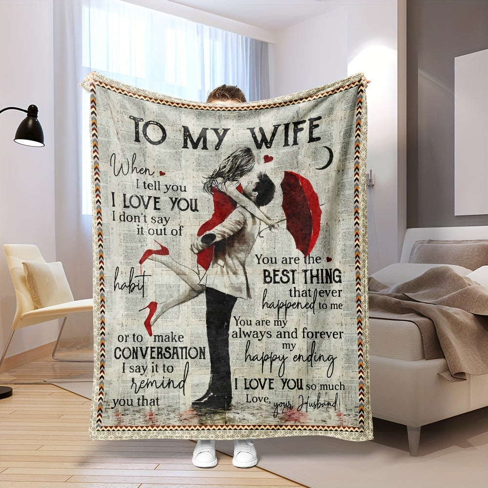 1pc English Letter Blanket, Valentine's Day Gift For Wife, Suitable For Bedroom Covered Blankets, Sofa Blankets, And Travel Blankets