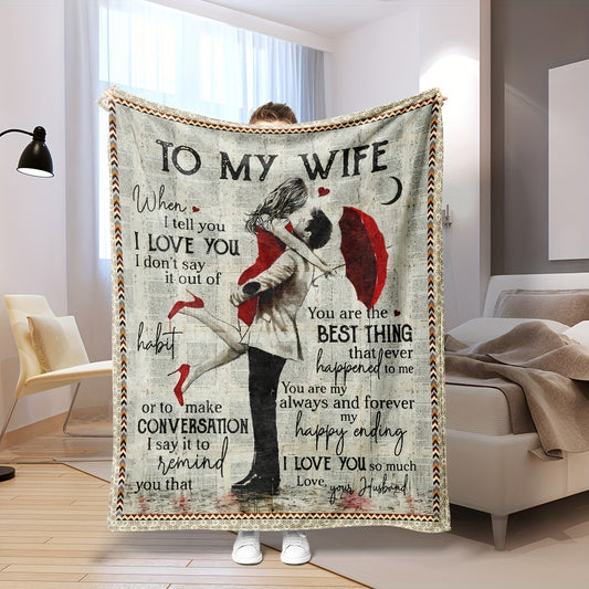 1pc English Letter Blanket, Valentine's Day Gift For Wife, Suitable For Bedroom Covered Blankets, Sofa Blankets, And Travel Blankets