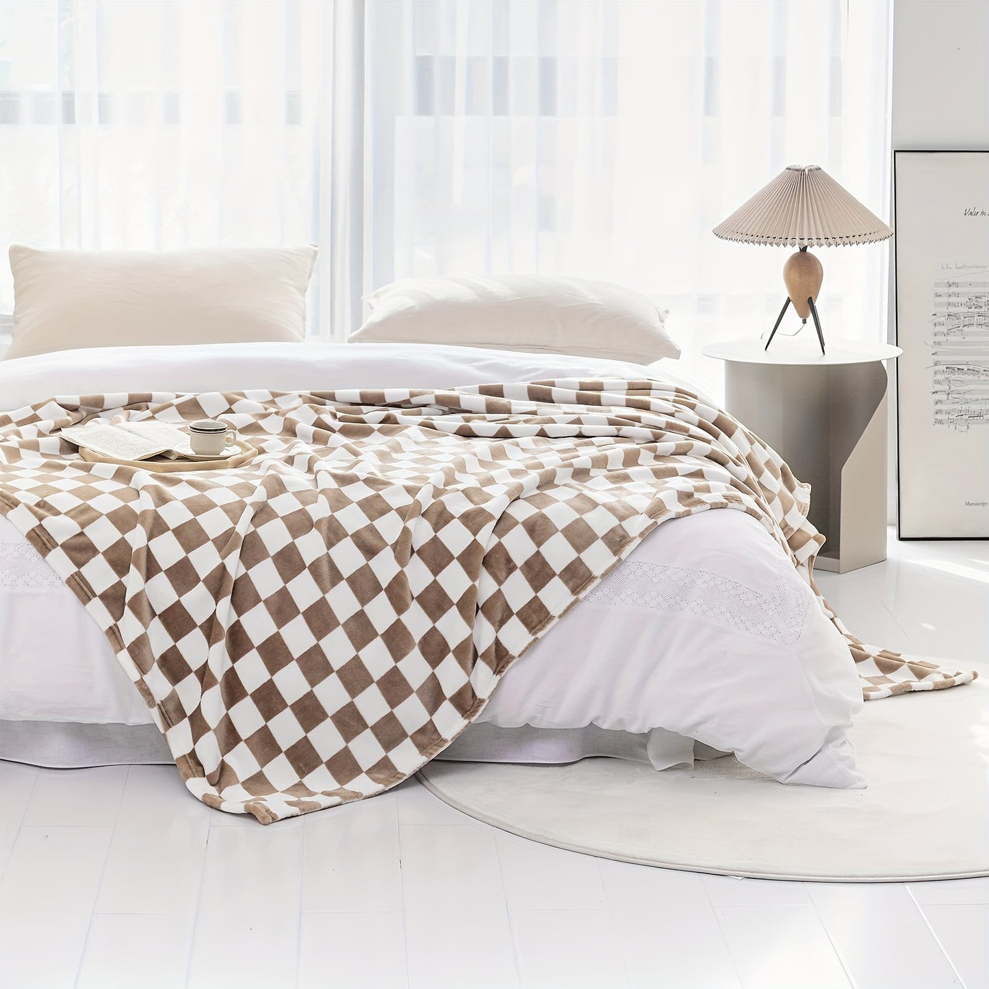 1pc Throw Blankets Flannel Blanket With Checkerboard Grid Pattern Soft Throw Blanket For Couch, Bed, Sofa Luxurious Warm And Cozy For All Seasons