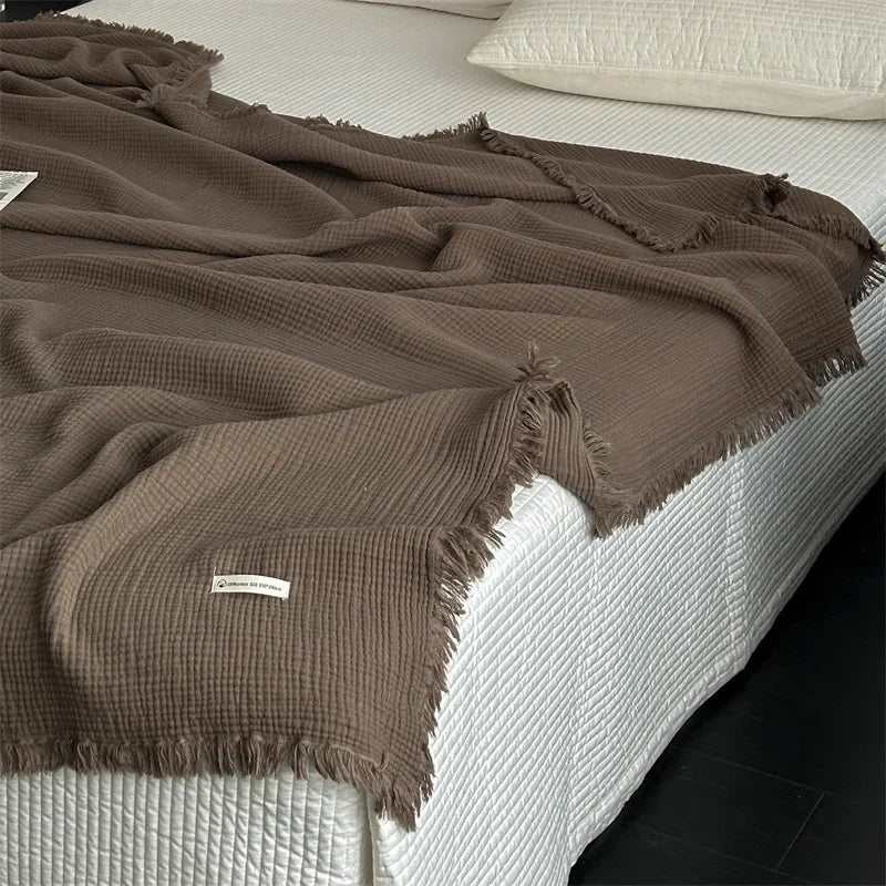 1pc Blanket 100% Cotton Sofa Towel Tassels Bed Linen Solid Color Shawl manta Skin-friendly Plaid Home Blankets