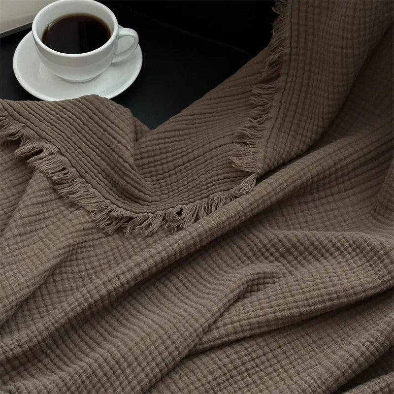 1pc Blanket 100% Cotton Sofa Towel Tassels Bed Linen Solid Color Shawl manta Skin-friendly Plaid Home Blankets