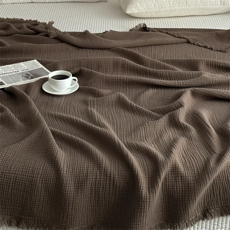 1pc Blanket 100% Cotton Sofa Towel Tassels Bed Linen Solid Color Shawl manta Skin-friendly Plaid Home Blankets