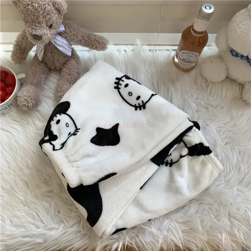 2024 Sanrio Hello Kitty Pajamas Halloween Flannel Fashion Trouserswomen Kawaii Woolen Anime Cartoon Casual Home Pants Autumn