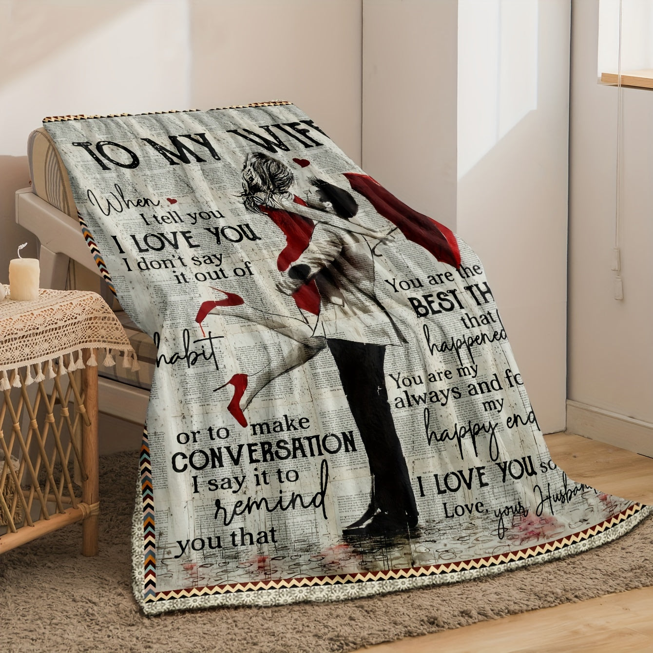 1pc English Letter Blanket, Valentine's Day Gift For Wife, Suitable For Bedroom Covered Blankets, Sofa Blankets, And Travel Blankets
